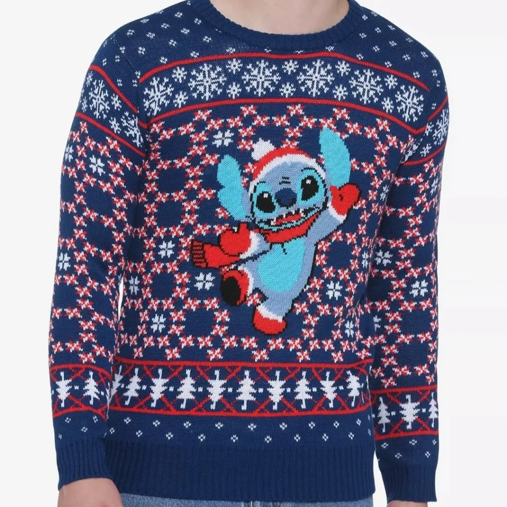 Disney Lilo & Stitch Santa Fair Isle Ugly Christmas Sweater Holiday Party Top